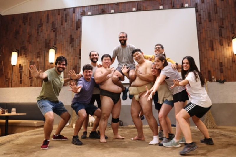 Group photo with wrestlers